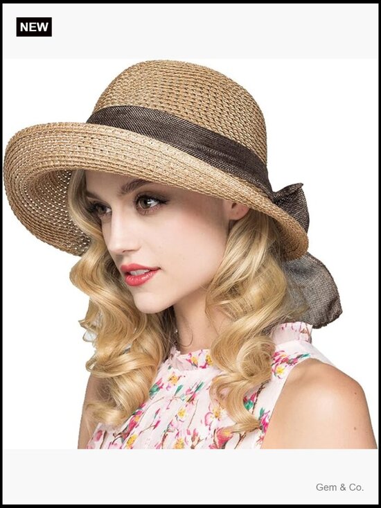 Women Floppy Sun Hat Wide Brim UPF 50+ Beach Hat Packable Cotton Straw